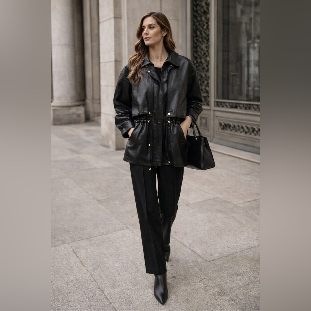 Comint Genuine Leather Black Jacket w/ Gold Hardware Size M